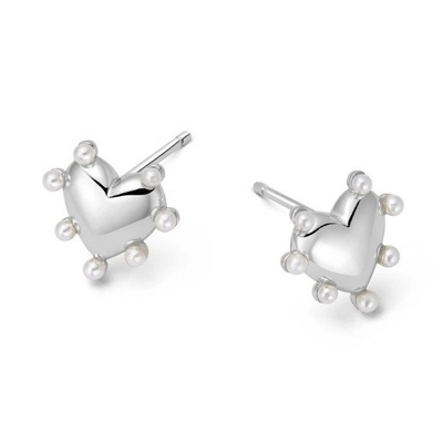 Herzensform Perlen Stud Ohrringe Handgefertigt In 925 Sterling Silber 14K Gold Für Mädchen Mode Feinschmuck