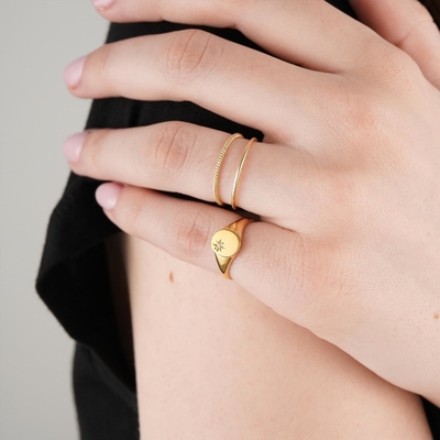 18K Gold Vermeil Sonnenblumen Siegelring mit Minority Design in 925 Sterling Silber