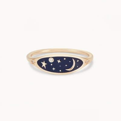 Handgefertigt 18K Goldplattiert Midnight Blau Emaille 925 Sterling Silber Runde Brillante CZ Stapelring für Mädchen