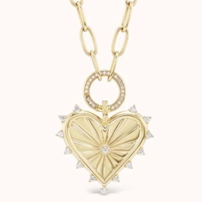 18K Gold Weiß CZ Spiked Love Heart Charm Halskette 925 Sterling Silber Anhänger