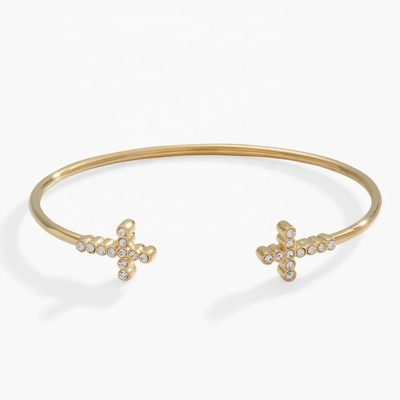 925 14K Gold Kreuz Armband Armband mit Pave Crystal Zirkon für Frauen