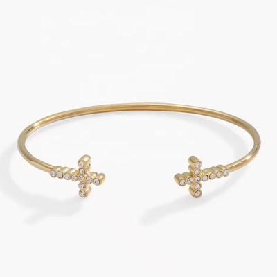 Pave eingelegt Kristall Zirkon 925 Sterling Silber Armband Kreuz Manschette 18K Gold Armband