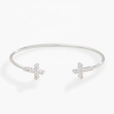 Pave eingelegt Kristall Zirkon 925 Sterling Silber Armband Kreuz Manschette 18K Gold Armband