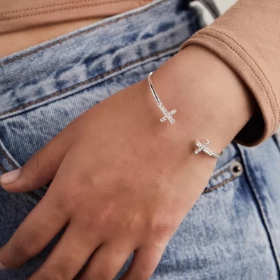 Pave eingelegt Kristall Zirkon 925 Sterling Silber Armband Kreuz Manschette 18K Gold Armband