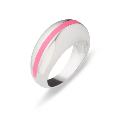 Großhandel 18K Goldplattiert Streifen Rosa Emaille Dome 925 Sterling Silber Frauenring