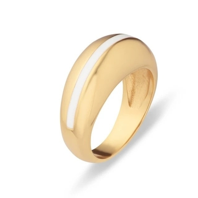 Großhandel 18K Goldplattiert Streifen Rosa Emaille Dome 925 Sterling Silber Frauenring