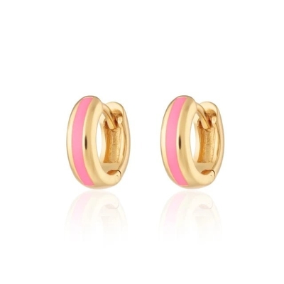 925 Customized Logo 18K Goldplattiert Rosa Emaille Huggie Ohrringe Für Frauen