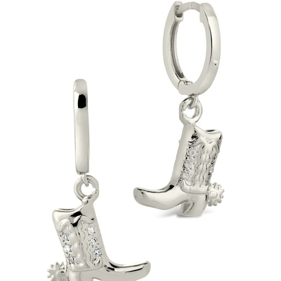 Cowboy-Stiefel Mikro-delikate Messing-Drop-Ohrringe Weiß CZ Stein Messing-Dangle-Ohrringe