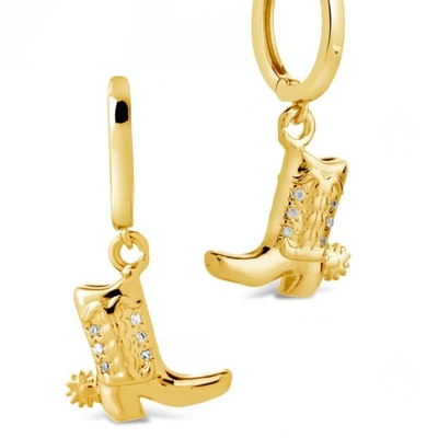 Cowboy-Stiefel Mikro-delikate Messing-Drop-Ohrringe Weiß CZ Stein Messing-Dangle-Ohrringe