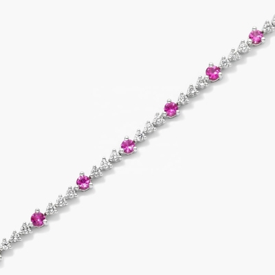 3MM Weißzirkon Rubin Tennisschmuck Rundgeschliff Sterling Silber Tennisschmuck