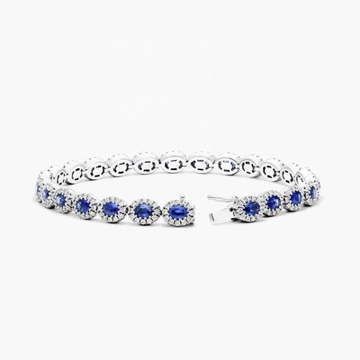 5.7mm Breite Zirkon Tennis Armband Oval Smaragd Weiß 14K Gold Armband Frauen