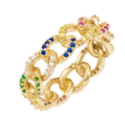 925 Sterling Silber Eternity Link Chain Band Frauen Ringe Klassiker kubanischer Stil mit ZIRCON