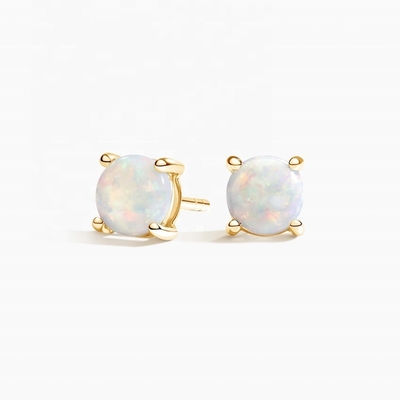 18K Gold 6MM Solitaire Opal Stud Ohrringe für Frauen und Mädchen Feinschmuck
