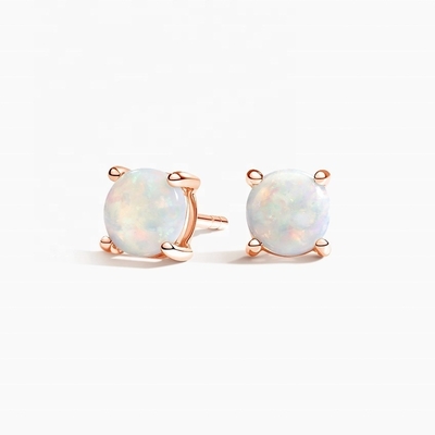 18K Gold 6MM Solitaire Opal Stud Ohrringe für Frauen und Mädchen Feinschmuck