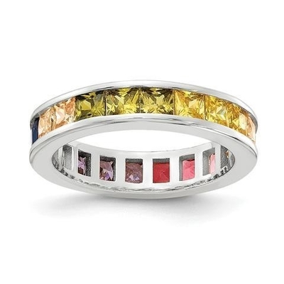 Farbenfrohe Cubic Zircon Ewigkeit Hochzeitsring Band für Frauen 925 Silber Öko-freundlich