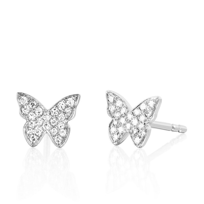 Handgefertigte 18K-Goldplattierte Schmetterlings-Stud-Ohrringe mit weißem Pave-Setting und Zirkone