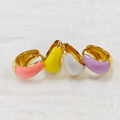 Custom-Frauen Schmuck S925 Silber 18K Gold Fett Kuppel Farbiger Emaille Kleine Huggie Ohrringe