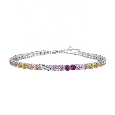Personalisiertes Regenbogen Zirkon Inset 925 Sterling Silber Tennis Armband für Frauen