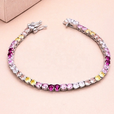 Personalisiertes Regenbogen Zirkon Inset 925 Sterling Silber Tennis Armband für Frauen