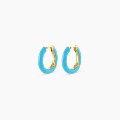 Benutzerdefiniertes Logo Chunky 18K Goldplattiert Hoop Türkis Emaille Farbe 925 Sterling Silber Huggies Ohrringe
