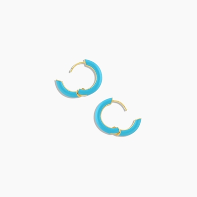 Benutzerdefiniertes Logo Chunky 18K Goldplattiert Hoop Türkis Emaille Farbe 925 Sterling Silber Huggies Ohrringe