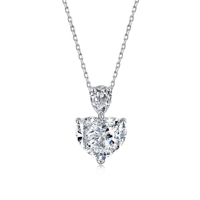 S925 Sterling Silber Halskette für Frauen Rosa Herz Weiß Tropfen Birne CZ Anhänger Schlüsselbeinkette
