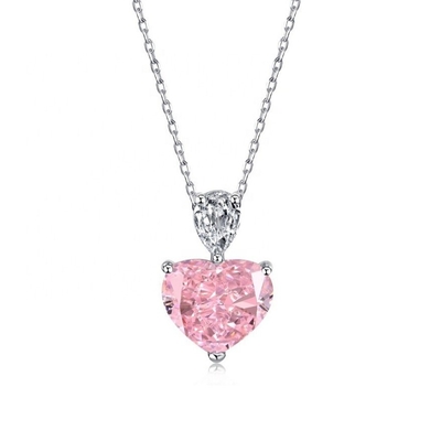 S925 Sterling Silber Halskette für Frauen Rosa Herz Weiß Tropfen Birne CZ Anhänger Schlüsselbeinkette