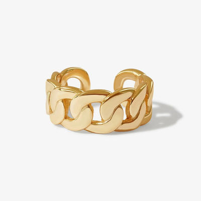 S925 Silber Feinschmuck 14K Gelbgold Chunky Kette offener Ring