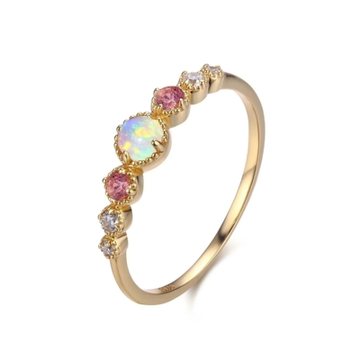 Opal und Rubin CZ 925 Sterling Silber Stapeln Damenringe Mädchen Schmuck