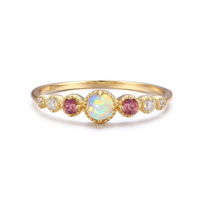 Opal und Rubin CZ 925 Sterling Silber Stapeln Damenringe Mädchen Schmuck