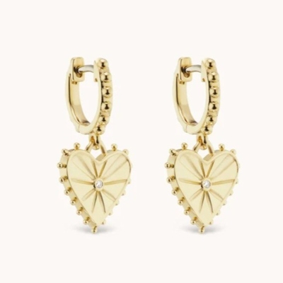 14K-Goldplattierte Dangle Drop Heart Huggies Ohrringe für Frauen sind 925 Sterling Silber