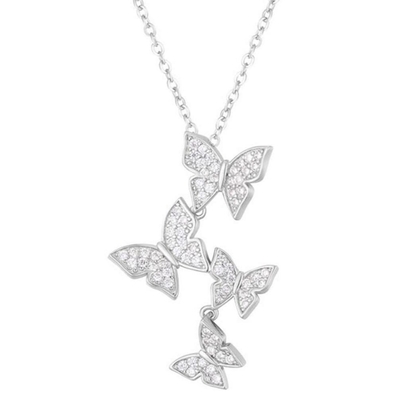 925 Sterling Silber Weißgold Plattiert Mikron Pave 4 Schmetterlinge Charme Anhänger Für Frauen