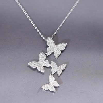 925 Sterling Silber Weißgold Plattiert Mikron Pave 4 Schmetterlinge Charme Anhänger Für Frauen
