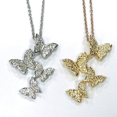 925 Sterling Silber Weißgold Plattiert Mikron Pave 4 Schmetterlinge Charme Anhänger Für Frauen
