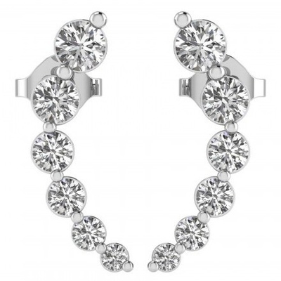 Handgefertigte Weiße Kubik Zirkon Crawler 925 Sterling Silber Stud Ohrringe Rose Gold Plattiert