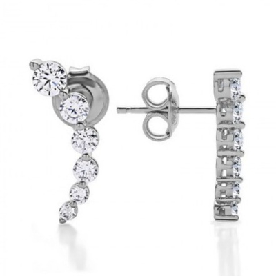 Handgefertigte Weiße Kubik Zirkon Crawler 925 Sterling Silber Stud Ohrringe Rose Gold Plattiert