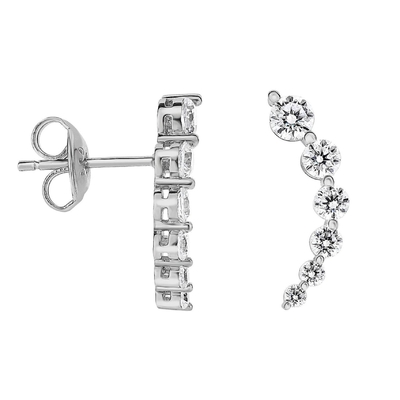 Handgefertigte Weiße Kubik Zirkon Crawler 925 Sterling Silber Stud Ohrringe Rose Gold Plattiert