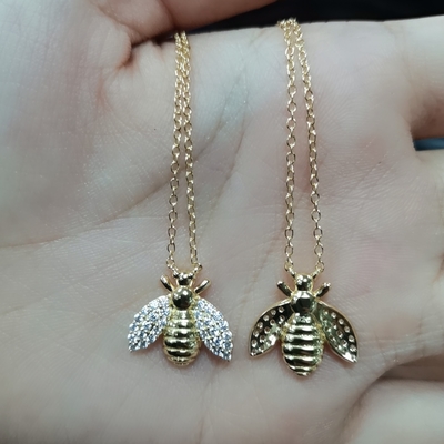 Mode 18K Gold Plattiert Bienen Anhänger Halskette Handgefertigt von 925 Sterling Silber Schmuck