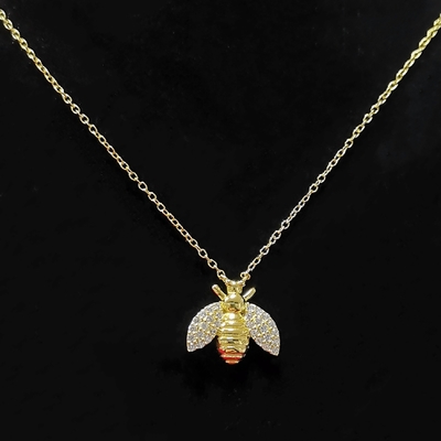 Mode 18K Gold Plattiert Bienen Anhänger Halskette Handgefertigt von 925 Sterling Silber Schmuck