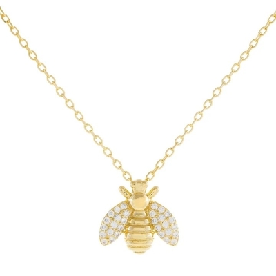 Mode 18K Gold Plattiert Bienen Anhänger Halskette Handgefertigt von 925 Sterling Silber Schmuck