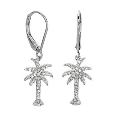 925 Sterling Silber Damen-Drop-Ohrringe mit Palmbaum-Design und Zirkon Weiß CZ Diamant