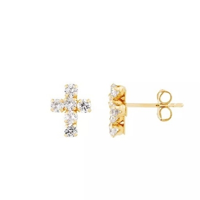 925 Sterling Silber Weiß Kubik Zirkonia Kreuz Knopf Stud Ohrringe mit 18K Gold Plattierung