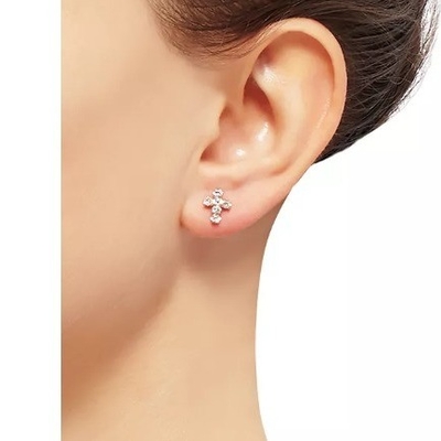 925 Sterling Silber Weiß Kubik Zirkonia Kreuz Knopf Stud Ohrringe mit 18K Gold Plattierung