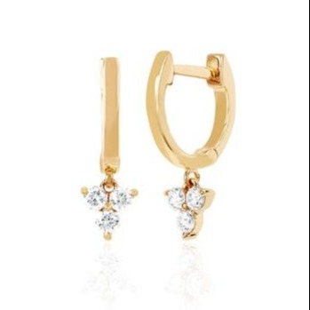 14K Gold Blossom Mini Huggie Diamant Trio Drop Ohrringe Silber Schmuck Hauptmaterial