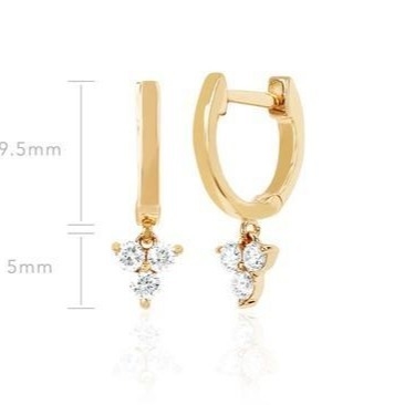 14K Gold Blossom Mini Huggie Diamant Trio Drop Ohrringe Silber Schmuck Hauptmaterial