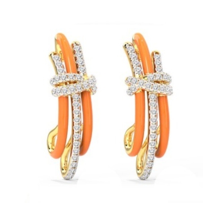 2024 Mode Brasilianische Enigma Silber Ohrringe mit Orange Epoxy und Weiß CZ Schmuck Accessoire