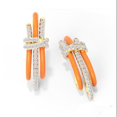2024 Mode Brasilianische Enigma Silber Ohrringe mit Orange Epoxy und Weiß CZ Schmuck Accessoire