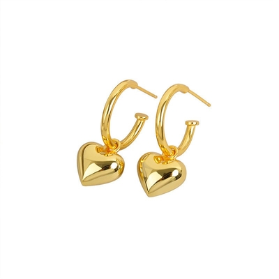925 Sterling Silber Herzform Frauen Mädchen Hoop Ohrringe Brasilianische Goldplattierte Schmuck