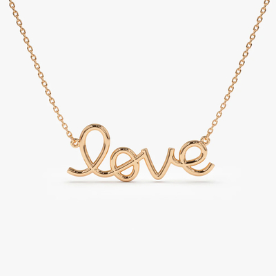 Solid 925 Sterling Silber 14K Gold überzogen Liebesanhänger Halskette für Frauen Valentinstagsgeschenk