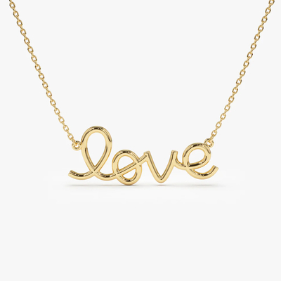 Solid 925 Sterling Silber 14K Gold überzogen Liebesanhänger Halskette für Frauen Valentinstagsgeschenk